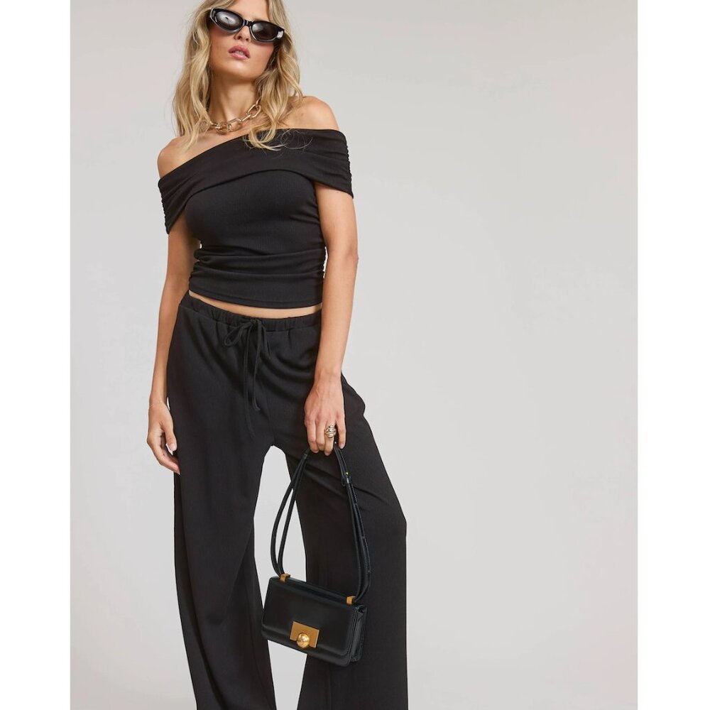 Black Off-Shoulder Top and Pants Set